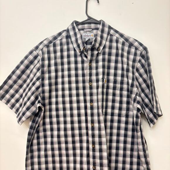 Carhartt Men’s Short Sleeve Button Down Shirt – Black White Plaid – Relaxed Fit - Picture 2 of 16
